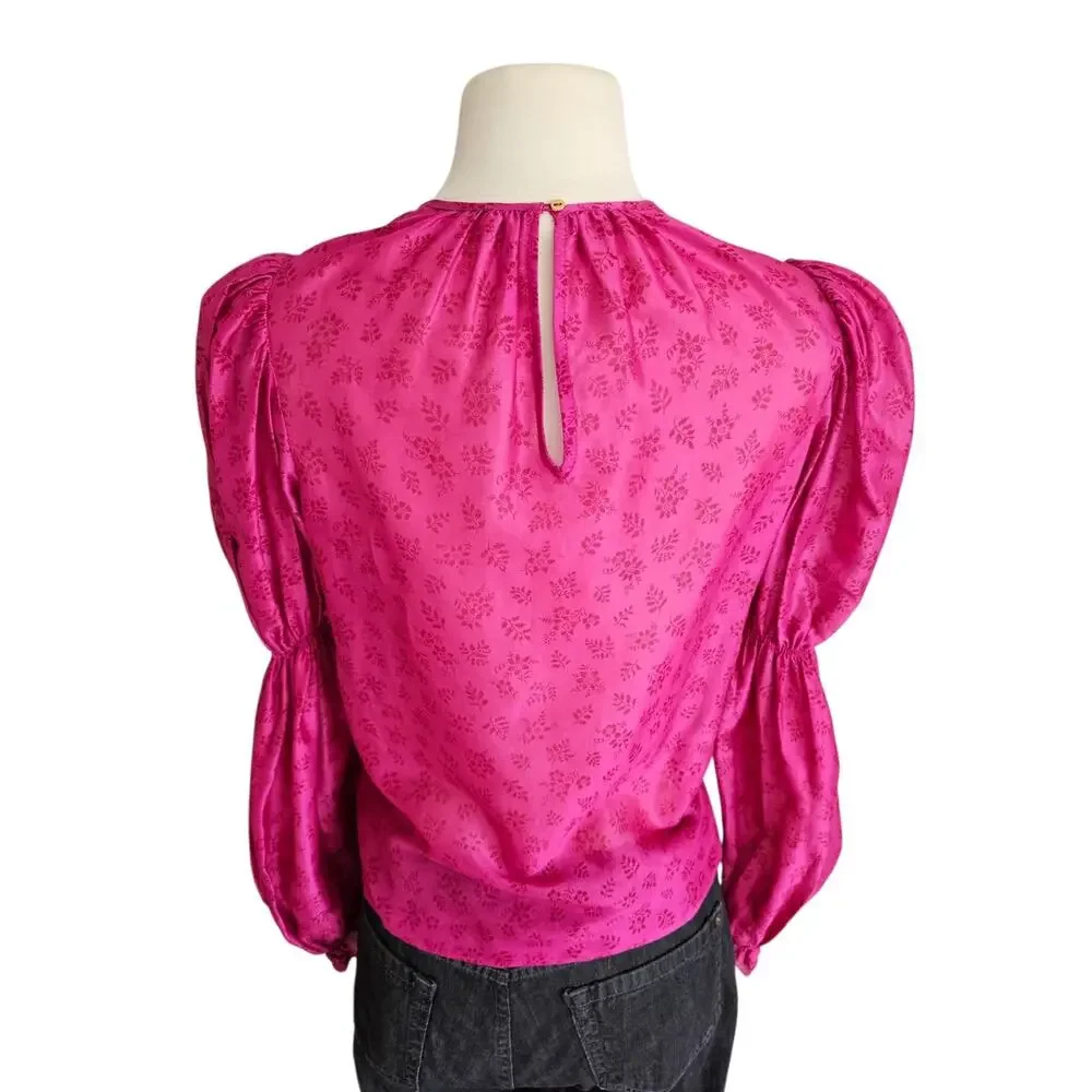 Ulla Johnson Aster Silk Blend Blouse Fuchsia Pink Puff Sleeve Size 0